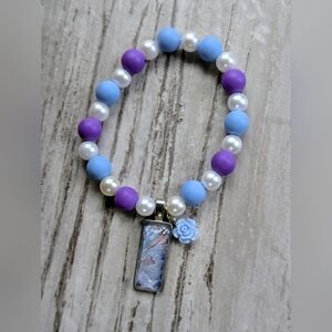 Blue And Purple Beaded Fluid Art Stretch Bracelet